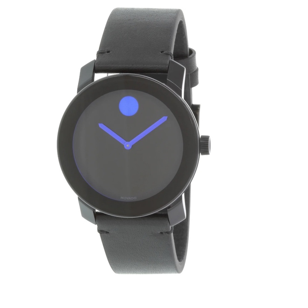Men’s Movado - Bold Quartz Black & Blue Dial Black Leather Watch